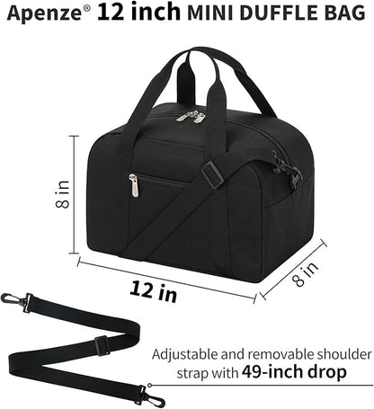 Small Gym Bag Carry On Bag - 12 in Mini Duffle Bag Lightweight for Overnight Travel-Black