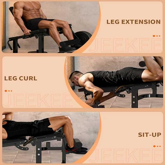 JEEKEE 6-in-1 Leg Extension and Curl Machine, Adjustable Leg Workout Machine for Lower Body Training, 700LB Capacity Plate Loaded Leg Developer for Quads, Hamstrings & Glutes, Home Gym Equipment