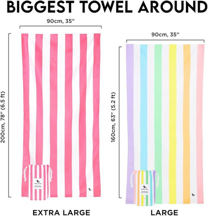 Dock & Bay Beach Towel - Quick Dry, Sand Free - Compact, Lightweight - 100% Recycled - Includes Bag -Cabana - Set J (6), Extra Large (200x90cm, 78x35)