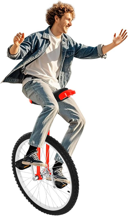 16/24 Inch Wheel Unicycle with Steel Rim, Unicycle Electric Wheel Skidproof Mountain Tire Cycling Sports Exercise with Adjustable Seat, Adults Kids Outdoor Sports Fitness Exercise Tool