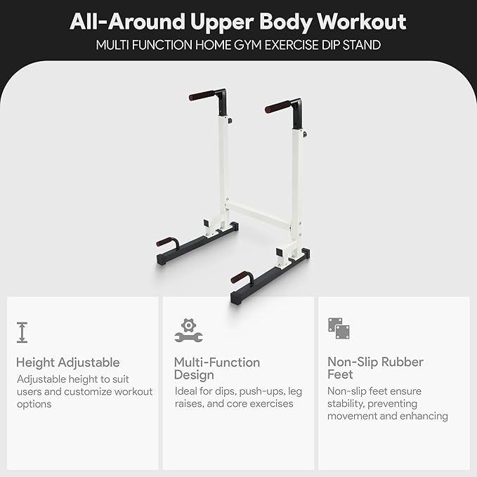 BalanceFrom Steel Frame Dip Station with Adjustable Height, 500 Pound Weight Capacity – Upper Body Workout Home Gym Equipment for Triceps, Push & Pull Ups, Leg Raises, and Bench Press
