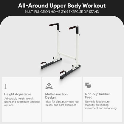 BalanceFrom Steel Frame Dip Station with Adjustable Height, 500 Pound Weight Capacity – Upper Body Workout Home Gym Equipment for Triceps, Push & Pull Ups, Leg Raises, and Bench Press
