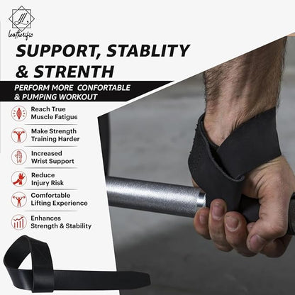 | Leather weight Lifting Wrist Straps | Set of 2, 20" Genuine Leather Grips for heavy lifts | Soft, Pliable, Wrist support for Strength Training & Exercise