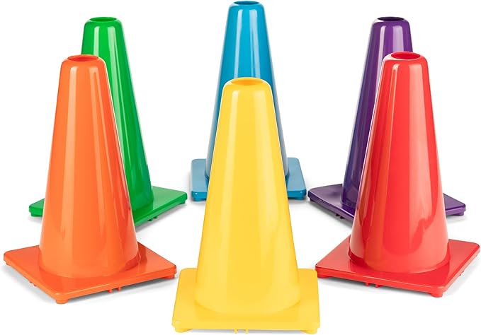 Champion Sports High Visibility Flexible Vinyl Cones for Sports Training, Agility Drills, Field & Gym Marking Sets