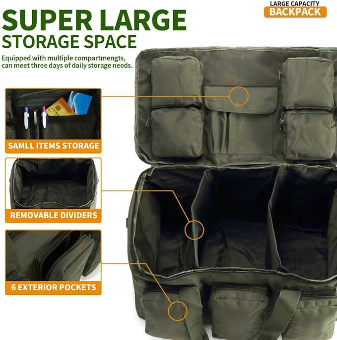 3 In 1 Military Duffel Bag 50L Gym Bag for Men Convertible Weekender Backpack for Sports Travel Basketball