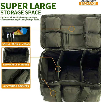 3 In 1 Military Duffel Bag 50L Gym Bag for Men Convertible Weekender Backpack for Sports Travel Basketball