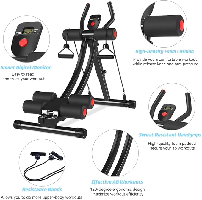 AB Workout Equipment, Home Gym Ab Machine for Abdominal Exercise and Strength Training, Height Adjustable Fitness Equipment