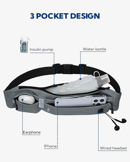 WATERFLY Running Belt Fanny Pack: Runner Marathon Jogging Waist Pack Sport Workout Exercise Fitness Phone Holder Belt for Men Women Jogger Slim Waistband