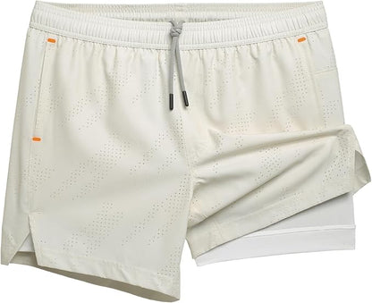 maamgic Mens Running Shorts with Compression Liner 5" Quick Dry Workout Shorts Anti-Chafe Gym Shorts 2 in 1 Athletic Shorts