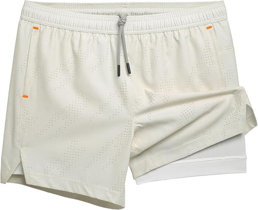 maamgic Mens Running Shorts with Compression Liner 5" Quick Dry Workout Shorts Anti-Chafe Gym Shorts 2 in 1 Athletic Shorts