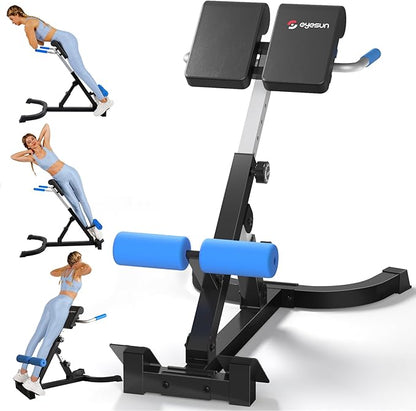 Foldable Back Extension Machine, Roman Chair, Adjustable Ab Back Extension Machine,Core Strength Trainer,Back Exercise Machine for Glute,Ab Workouts,Full All-in-One Body Workout&Home Gym Fitness（Blue）