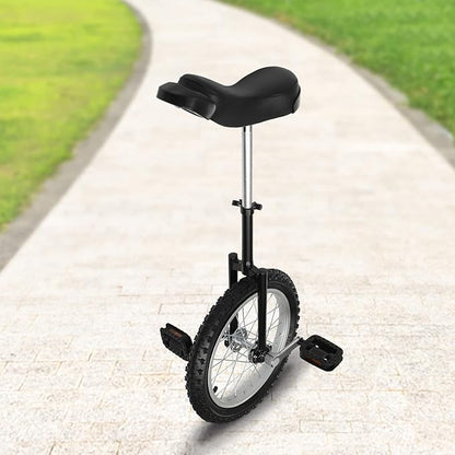 16/24 Inch Wheel Unicycle with Steel Rim, Unicycle Electric Wheel Skidproof Mountain Tire Cycling Sports Exercise with Adjustable Seat, Adults Kids Outdoor Sports Fitness Exercise Tool