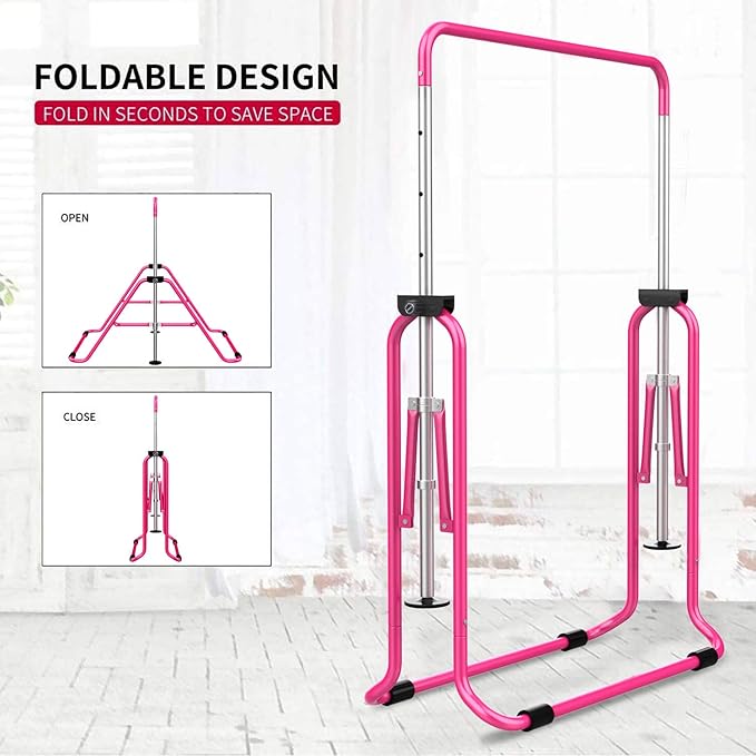 Tepemccu Expandable Gymnastics Bars, Adjustable Height Gymnastic Horizontal Bars, Children Folding Training Bar for Kids