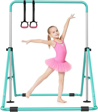 SHIWEI Gymnastics Bar for Kids, Foldable Gymnastic Bar with 5 Adjustable Height, Expandable Training Equipment for Indoor/Outdoor