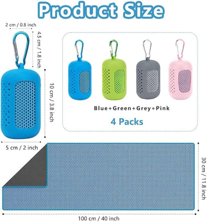 4 Pack Cooling Towels (40"x12"), Microfiber Chilly Towels Soft Breathable Gym Ice Towel for Workout, Yoga, Sport, Silicone Set Travel Sweat Towels Fast Drying Lightweight Cooling Neck Wraps