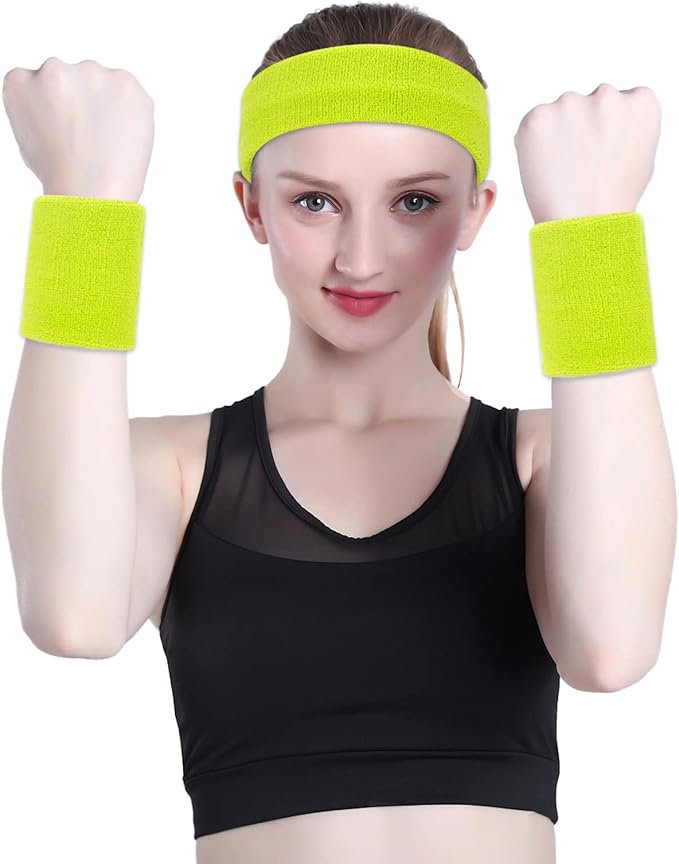 ONUPGO Sweatband Set Sports Headband Wristband Set Sweatbands Terry Cloth Wristband Wrist Sweatband Headbands Moisture Wicking Sweat Absorbing Head Band