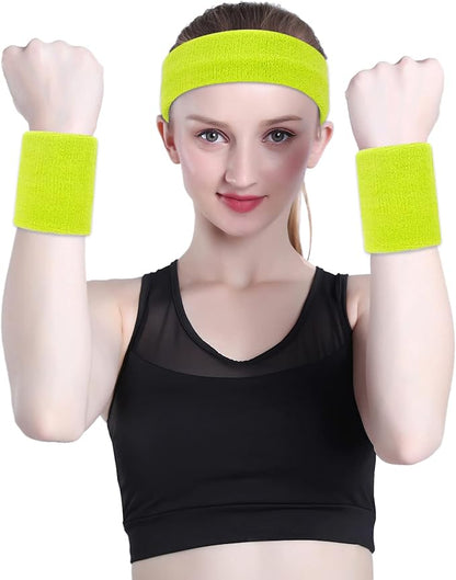 ONUPGO Sweatband Set Sports Headband Wristband Set Sweatbands Terry Cloth Wristband Wrist Sweatband Headbands Moisture Wicking Sweat Absorbing Head Band