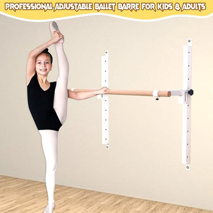 Height Adjustable Ballet Barre Foldable Ballet Bar Dance Training Barre,Wall Mount With Solid Beech Wood Bar,Home Fitness Equipment for Pull Up Stretching Never move or Shake