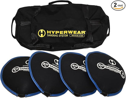 HYPERWEAR Adjustable Sandbag System, Heavy-Duty with Handles & Pre-Filled SandBell Filler Sandbags (25, 40, 80, 160 lbs)