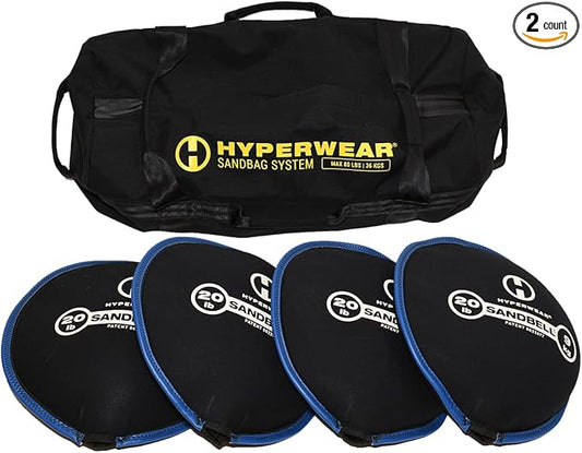 HYPERWEAR Adjustable Sandbag System, Heavy-Duty with Handles & Pre-Filled SandBell Filler Sandbags (25, 40, 80, 160 lbs)