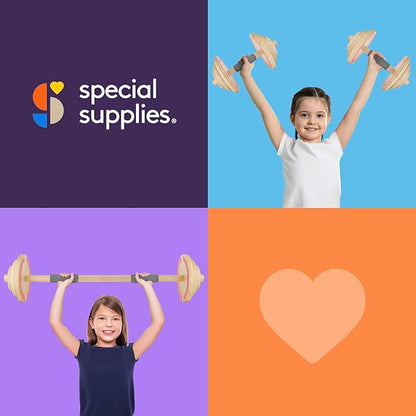 Special Supplies Kids Wooden Workout Play Weights Set - Adjustable Dumbbells and Barbell Set for Home Gym Equipment, Exercise Workout Set for School or Home Fitness Activities, Pastel Colors (Set of 1 Barbell and 2 Dumbbells)