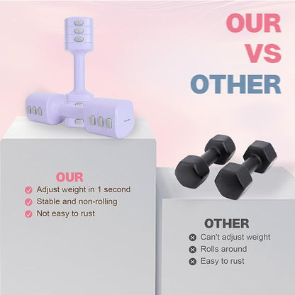 Adjustable Dumbbell Set of 2, 4 in 1 Free Weights Dumbbells Set for Women with Fast Adjustment, Each 2lb 3lb 4lb 5lb Hand Weights Set for Home Gym & Outdoor Exercise Training
