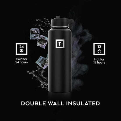IRON °FLASK Camping & Hiking Hydration Flask with Straw, Wide Mouth Insulated Stainless Steel Sports Water Bottle - Lavender 40 oz - Straw (1 Lid)