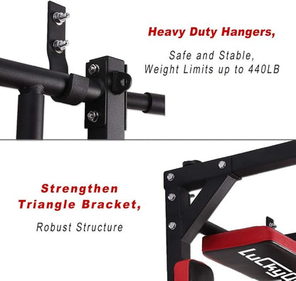 Multifunctional Wall Mounted Pull Up Bar, Heavy Duty Steel Chin Up Bar,Dip Station for Indoor Workout