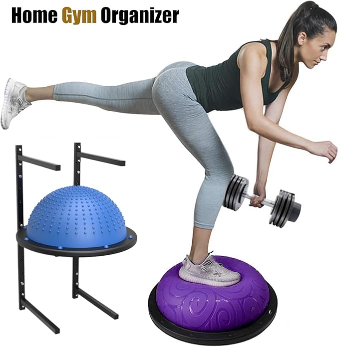 Ball Storage Holder Wall Mount Half Ball Balance Trainer Storage Rack, Sturdy Iron Exercise Ball Holder for Home Gym, Garage Wall & Fitness Workout