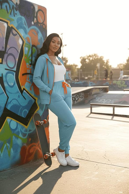CLOCOR Track Suits for Women Set - Casual 2 Piece Outfits Sweatsuit Pocket Hoodies Long Sleeve with Patchwork Pants Set