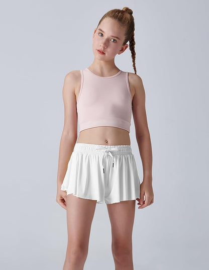3 Pack Girls Flowy Shorts with Spandex Liner 2-in-1 Youth Butterfly Skirts for Fitness, Running, Sports