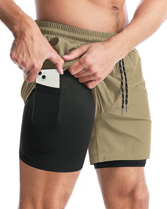 Aolesy Men's 2 in 1 Running Shorts 5" Workout Gym Athletic Shorts for Men Quick Dry Lightweight Training Shorts with Pockets
