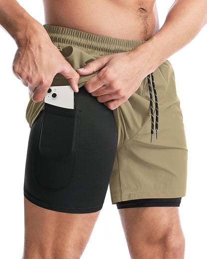 Aolesy Men's 2 in 1 Running Shorts 5" Workout Gym Athletic Shorts for Men Quick Dry Lightweight Training Shorts with Pockets