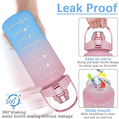 64 oz Large Capacity Water Bottle with Motivational Time Markers and Straw, Portable, Leakproof, BPA Free for Fitness, Gym and Outdoor Sports. (Pink)