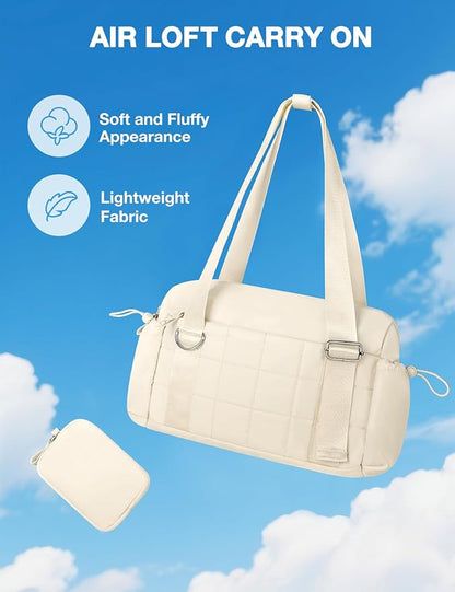 VUUDH Mini Gym Bag for Women Puffy Bag, Small Gym Bag with Coin Wallet, Lightweight Gym Tote Bag for Fitness, Work, Travel, Daily Commute,Beige