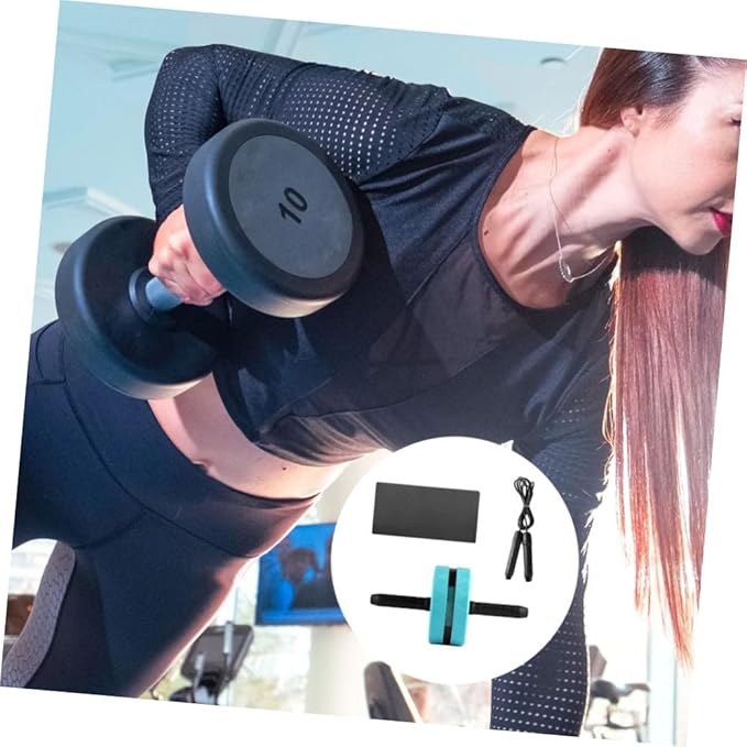 Mute Ab Roller with Non-slip Handles Knee Pad and Jump Rope for Women Core Strength Trainer for Home Gym Portable Fitness Wheel for Beginners and Advanced Users Blue and Black
