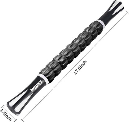Muscle Roller Massage Roller Stick- Deep Tissue Fascia Blaster for Myofascial Pain Relief, Lymphatic Drainage & Body Sculpting, Handheld Physical Therapy & Recovery Tool (White black-18 inch)