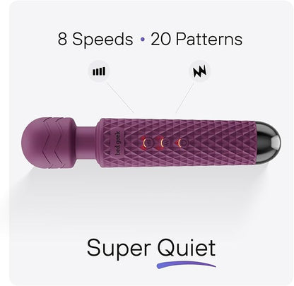 bed geek Cordless Personal Massage Wand – Waterproof & USB Rechargeable, Skin-Soft Silicone, 20 Vibration Patterns, 8 Speed Settings, Memory Function for Relaxation and Muscle Comfort