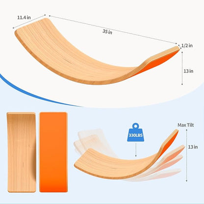 Wooden Wobble Balance Board for Kids, Balance Beam Rocker Board for Toddlers Adults, Montessori Waldorf Learning Toys for Yoga Exercise