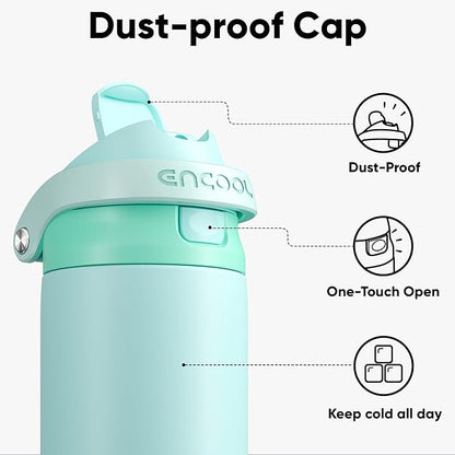 ENCOOL Leakproof Insulated Water Bottle with Straw Dual-Sip Water Bottle Bag-Safe Design for Work, Commute & Gym – Keeps Drinks Cold All Day, 18 oz, Ice Blue