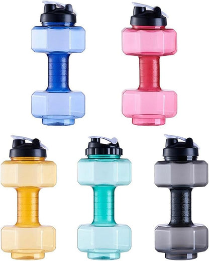 Big Capacity PETG Friendly Cup Dumbbell Shape Drinking Water Bottles Barbell Kettle Body Training Bottle () for Outdoor Camping Travel