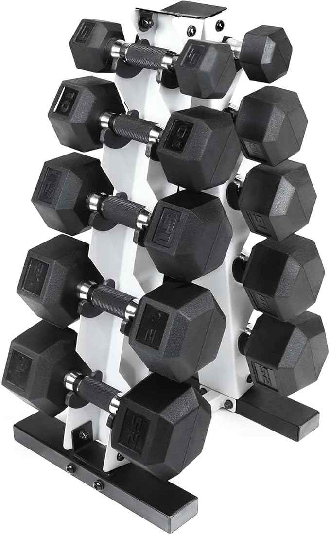 CAP Barbell 150 LB Coated Hex Dumbbell Weight Set with Vertical Rack | Multiple Options