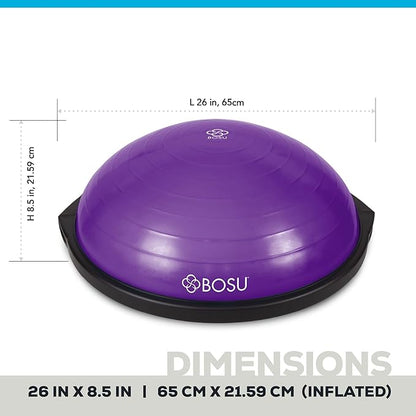 Bosu Balance Ball Exercise Trainer, Home Gym Equipment w/ Guided Workouts & Pump, 26", Blue - Inflatable Fitness Platform for Strength Training, Standing, Balancing, and Core Workout