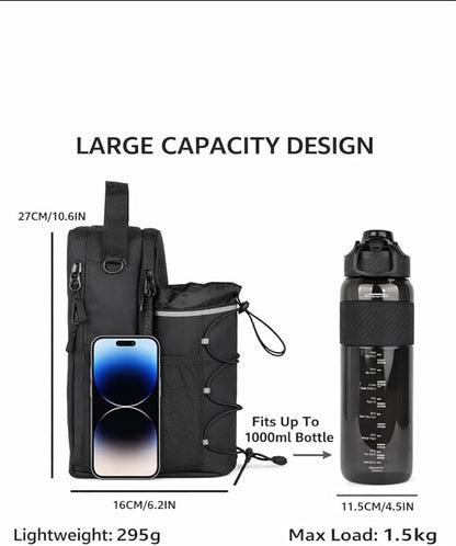 Magnetic Gym Bag Manetic Gym Sling Bag with Water Bottle Holder,Crossbody Magnetic Bottle Bag for Gym Workout Y Fitness Training 4KG Weigth Capacity, Sport for Men & Women,Small