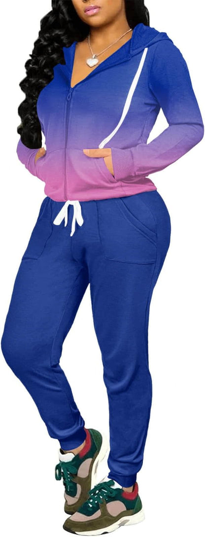 CLOCOR Track Suits for Women Set - Casual 2 Piece Outfits Sweatsuit Pocket Hoodies Long Sleeve with Patchwork Pants Set