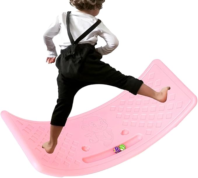 Wobble Board,Balance Board,2025 New Curved Rocking Seesaw Balance Boards Balance Popping Board Non Slip Sensory Training Balance Beam Equipment For 𝐁oys 𝐆irls, Hold Up To 25Kg For Indoor Use