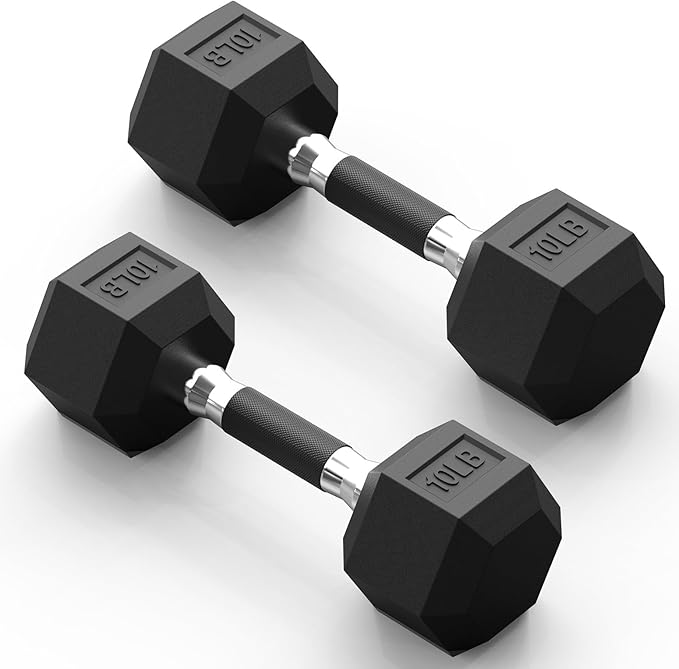 PAPABABE Hex Dumbbell Set with Rubber Grip 2.5-125lb, Odorless Rubber Coated Weight Fixed Dumbbells Set of 2, Weights for Women at Home, Hand Weights for Home Gym & Strength Training,Pesas Para Ejercicios