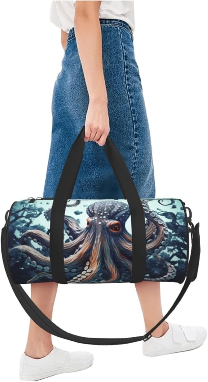 Sports Gym Bag for Women Men Travel Duffel Bag Tote Weekender Bag Carry on Overnight Bag for Travel Swimming Fitness Workout Sports Cool Octopus Duffle Bag