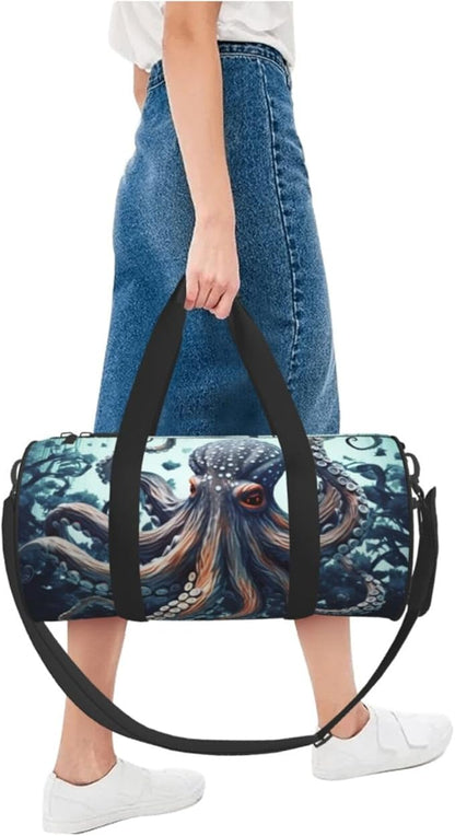 Sports Gym Bag for Women Men Travel Duffel Bag Tote Weekender Bag Carry on Overnight Bag for Travel Swimming Fitness Workout Sports Cool Octopus Duffle Bag