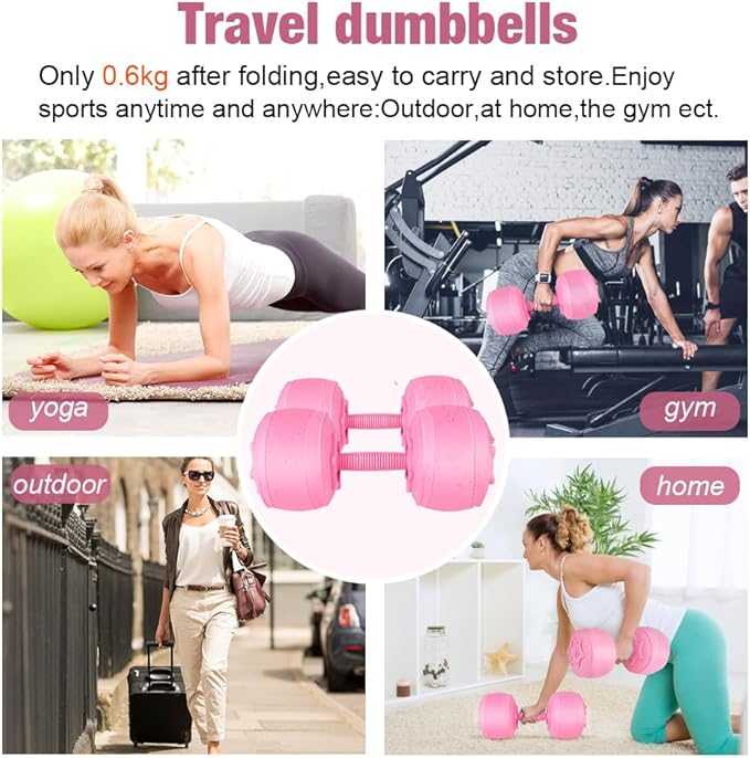 Water Filled Dumbbells Set for Women, Travel Weights Adjustable Water Dumbbells Up to 3~12 Lbs(1 pair) for Yoga Training Exercise Fitness